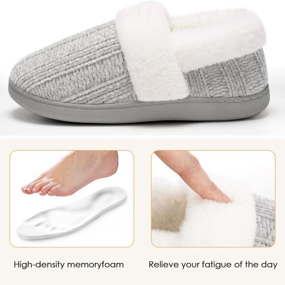 Women Memory Foam House Slippers Fuzzy Indoor Outdoor Slip-On Cozy Comfortable - Picture 3 of 6